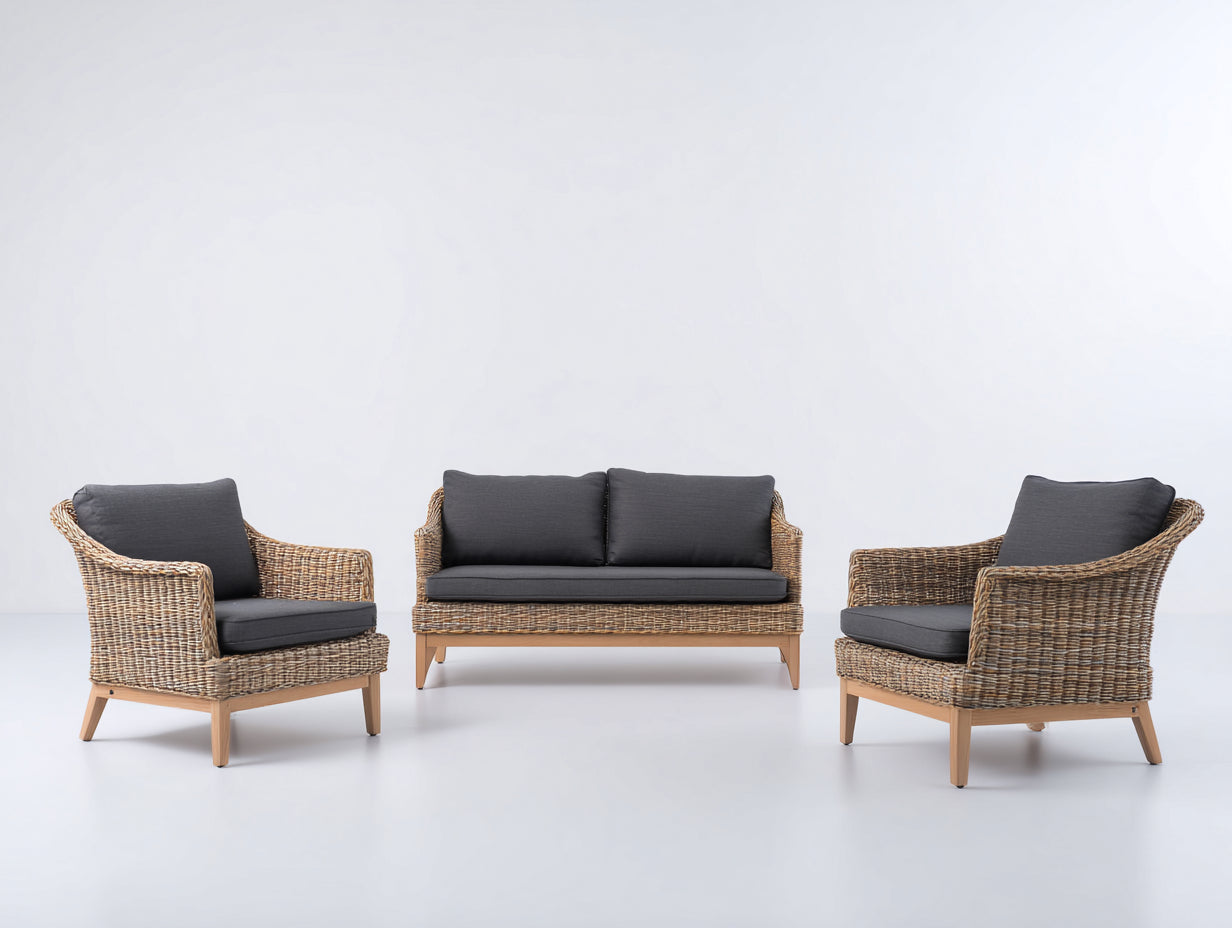 Canapé de jardin-résine tressée-bois-165x78x86 cm-naturel-gris foncé-contemporain