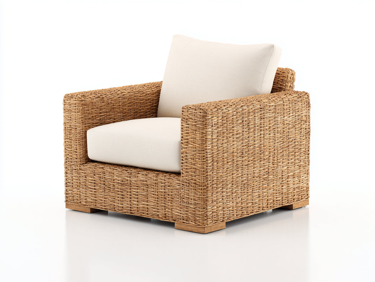 Fauteuil en rotin - rotin-bois - 98x91x77 cm - naturel-crème - contemporain