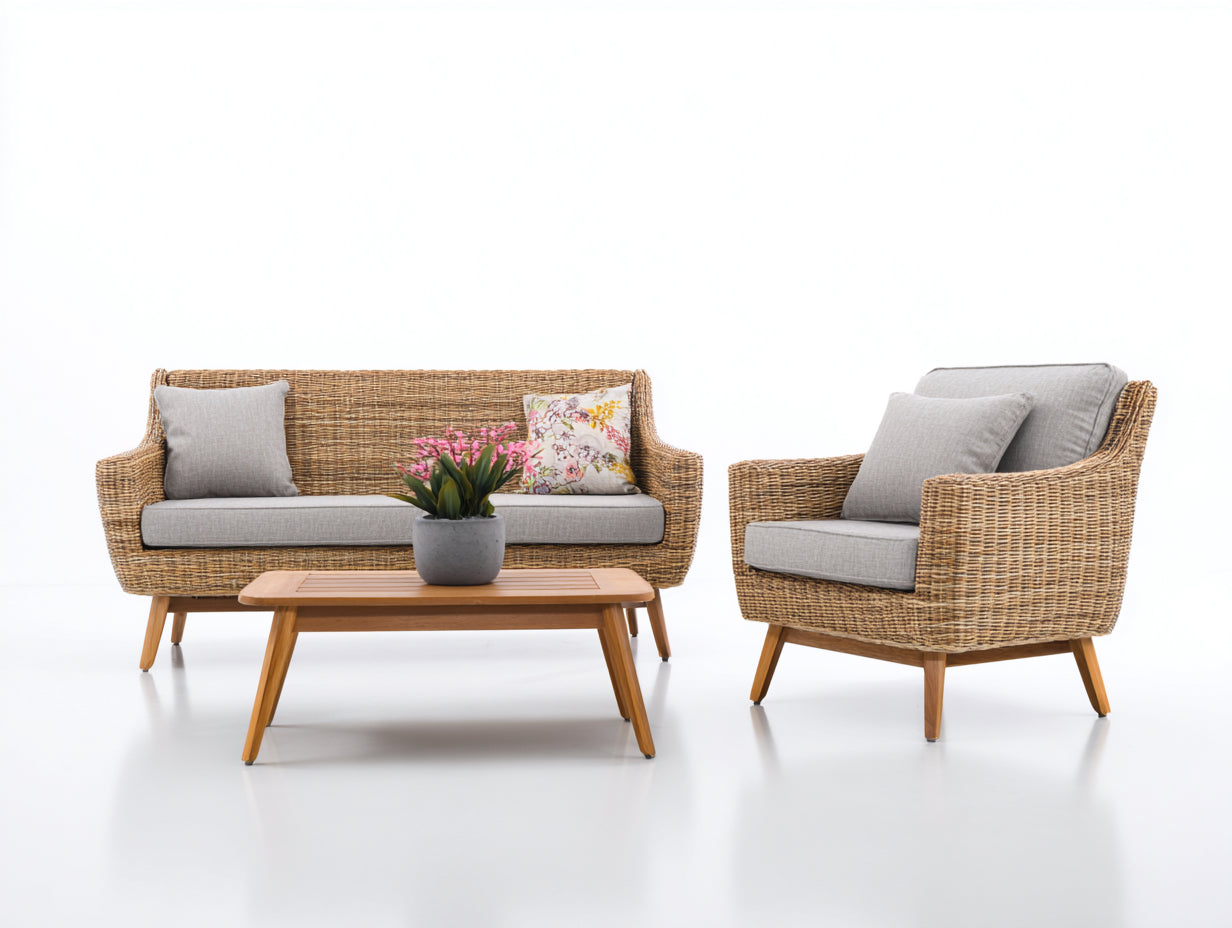 Canapé de jardin-résine tressée-bois-178x82x86 cm-naturel-gris clair-contemporain