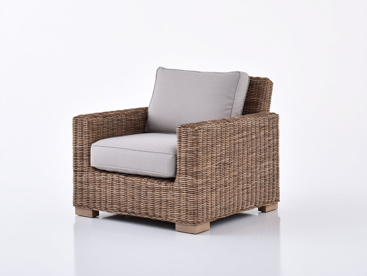 Fauteuil en rotin - rotin - 94x88x76 cm - naturel-gris - contemporain