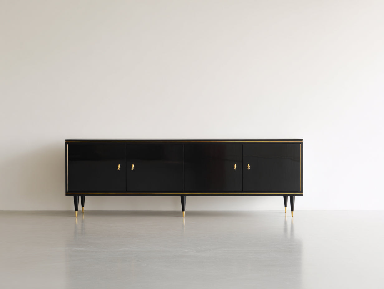 Meuble d'entrée - bois - 220x45x76 cm - noir-doré - élégant