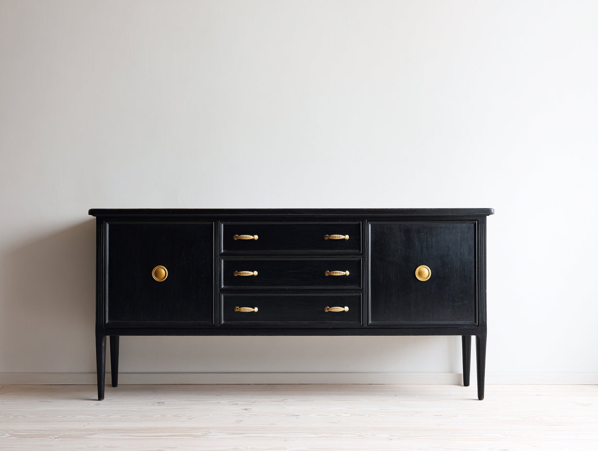 Meuble d'entrée - bois - 165x42x82 cm - noir-doré - classique