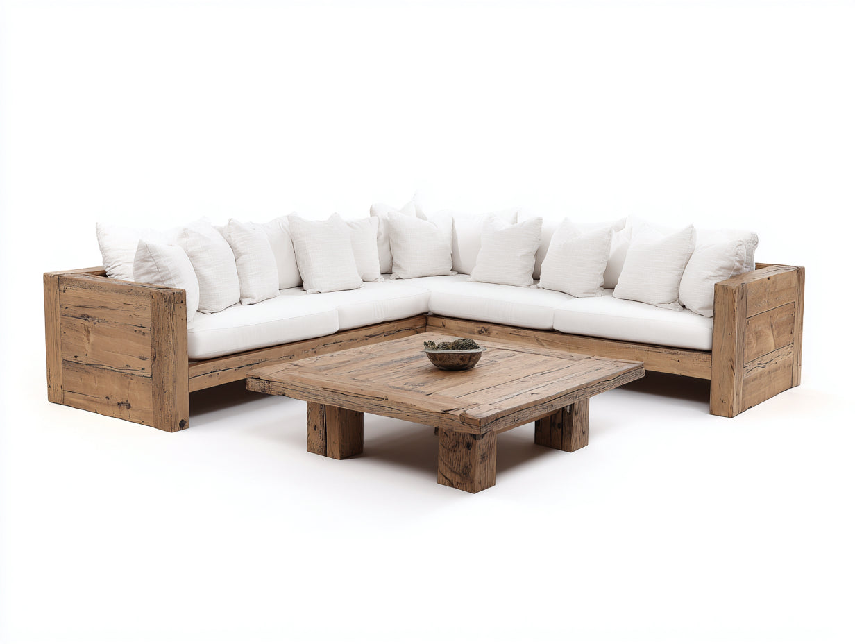Canapé de jardin-bois-285x285x84 cm-naturel-écru-rustique