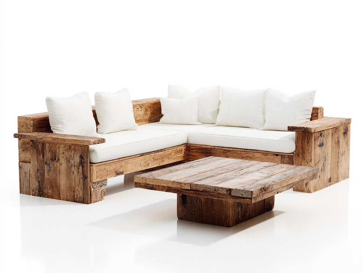 Canapé de jardin-bois-270x270x82 cm-naturel-écru-rustique