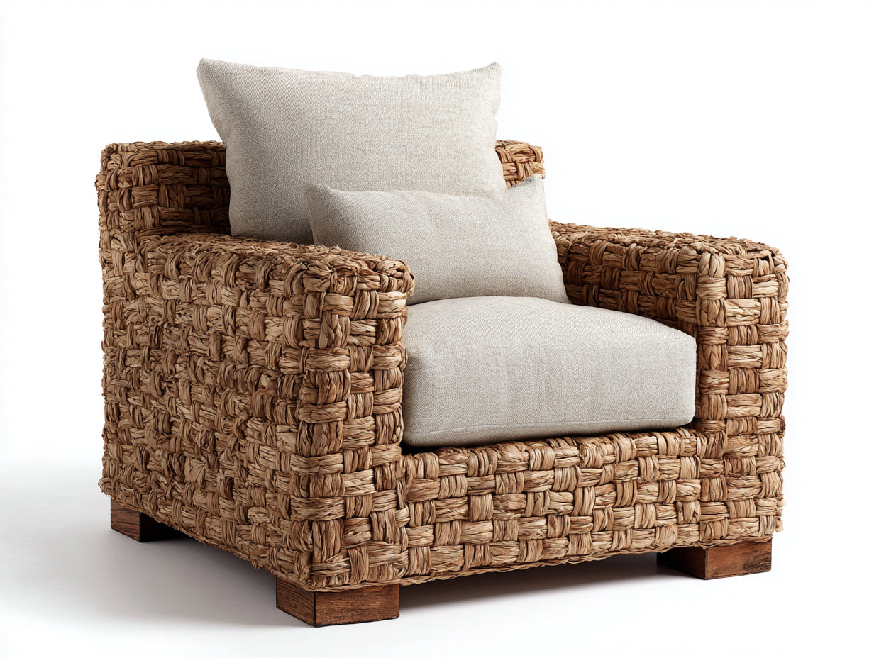 Fauteuil en rotin-rotin-bois-96x90x80 cm-naturel-écru-rustique