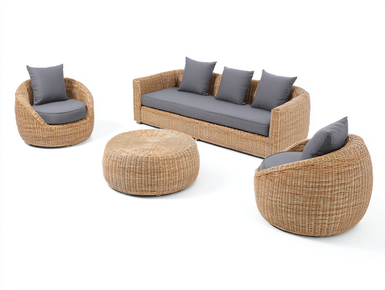 Canapé de jardin-résine tressée-218x84x86 cm-naturel-gris clair-contemporain