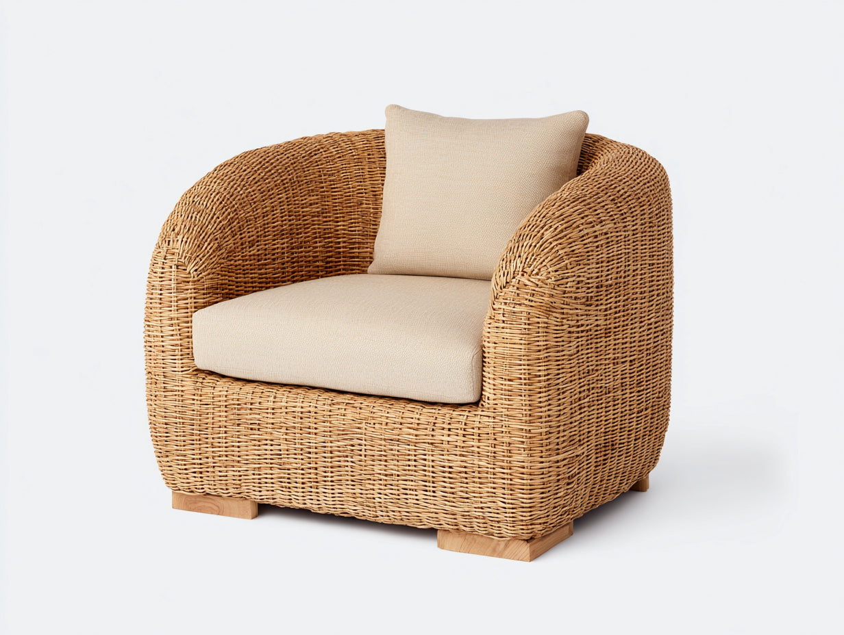 Fauteuil en rotin - rotin - 91x84x77 cm - miel-beige - bohème
