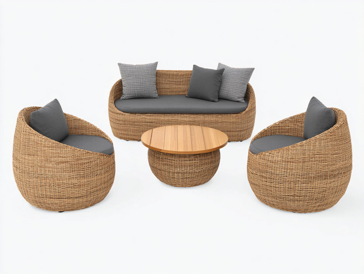 Canapé de jardin - rotin synthétique - 180 x 76 x 78 cm - naturel-gris anthracite - contemporain