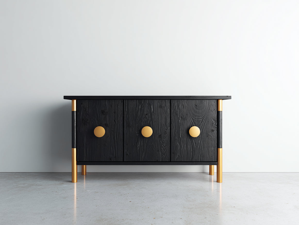 Meuble d'entrée - bois-métal - 165x45x78 cm - noir-doré - moderne