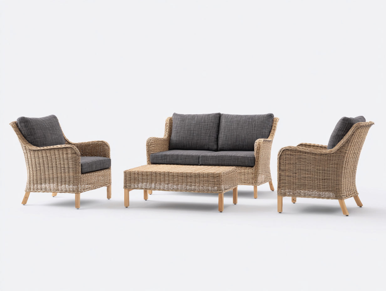 Canapé de jardin-résine tressée-165x70x85 cm-naturel-gris foncé-contemporain