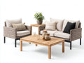 Canapé de jardin - rotin synthétique-bois-métal-tissu - 195 x 145 x 75 cm - beige-naturel-noir - contemporain