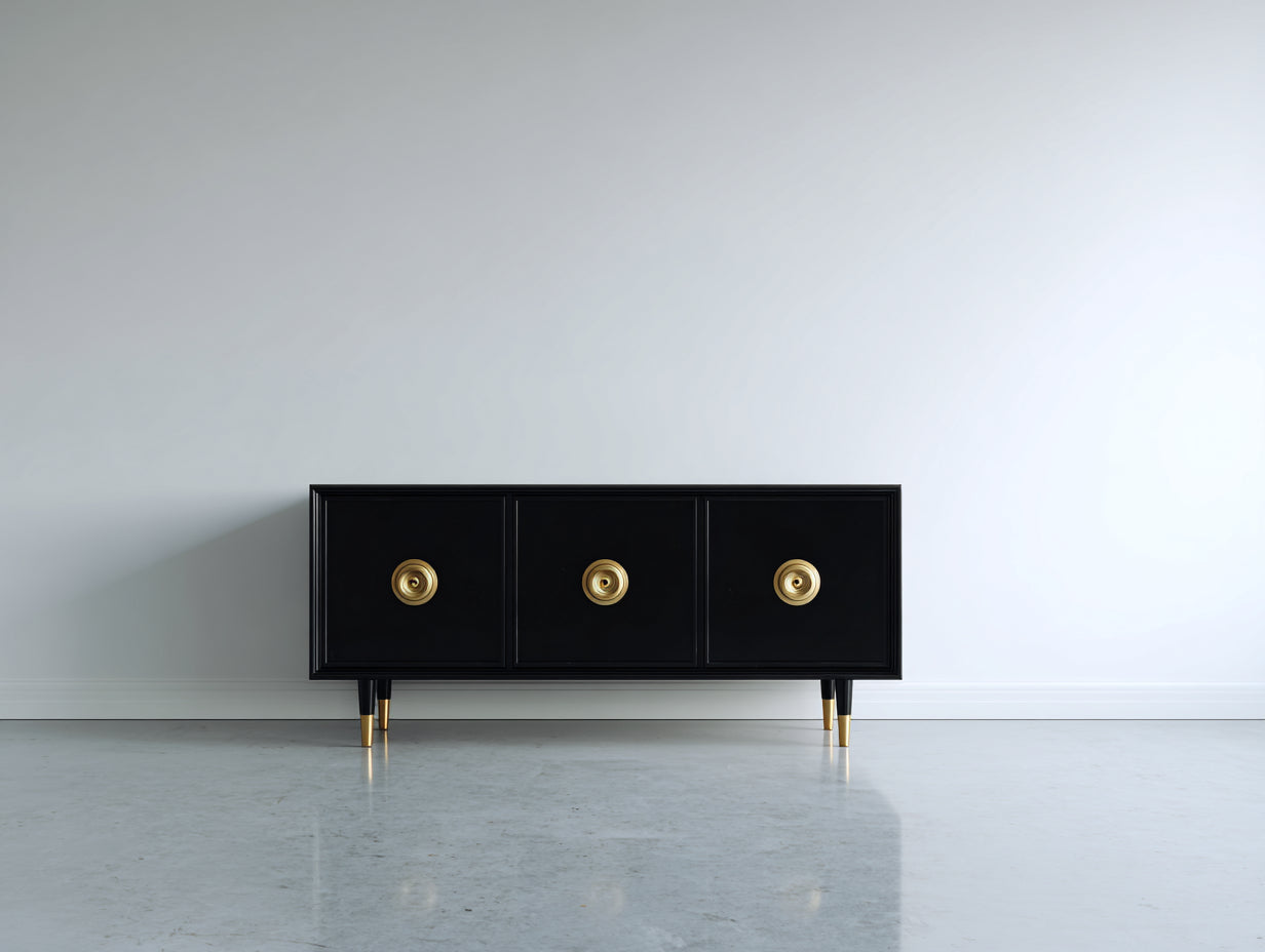 Meuble d'entrée - bois-métal - 150x42x62 cm - noir-doré - contemporain
