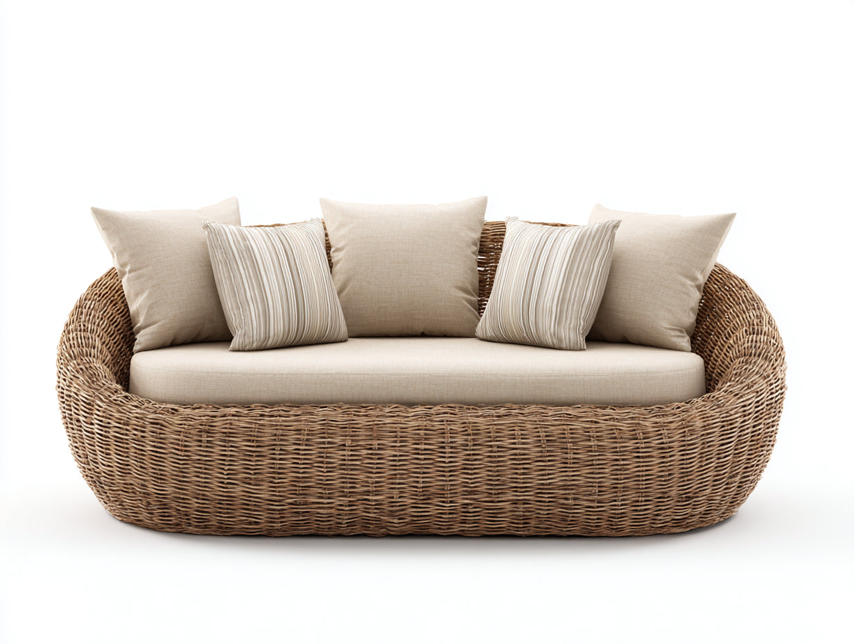 Canapé de jardin - rotin synthétique - 220 x 88 x 76 cm - naturel-beige - contemporain